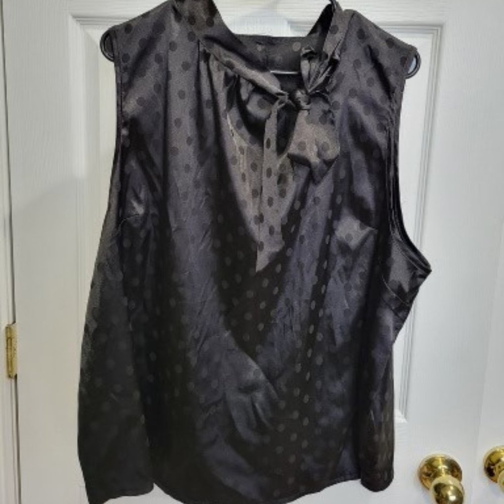 Shein Black Shiny Tie Front Sleeveless Blouse 3x